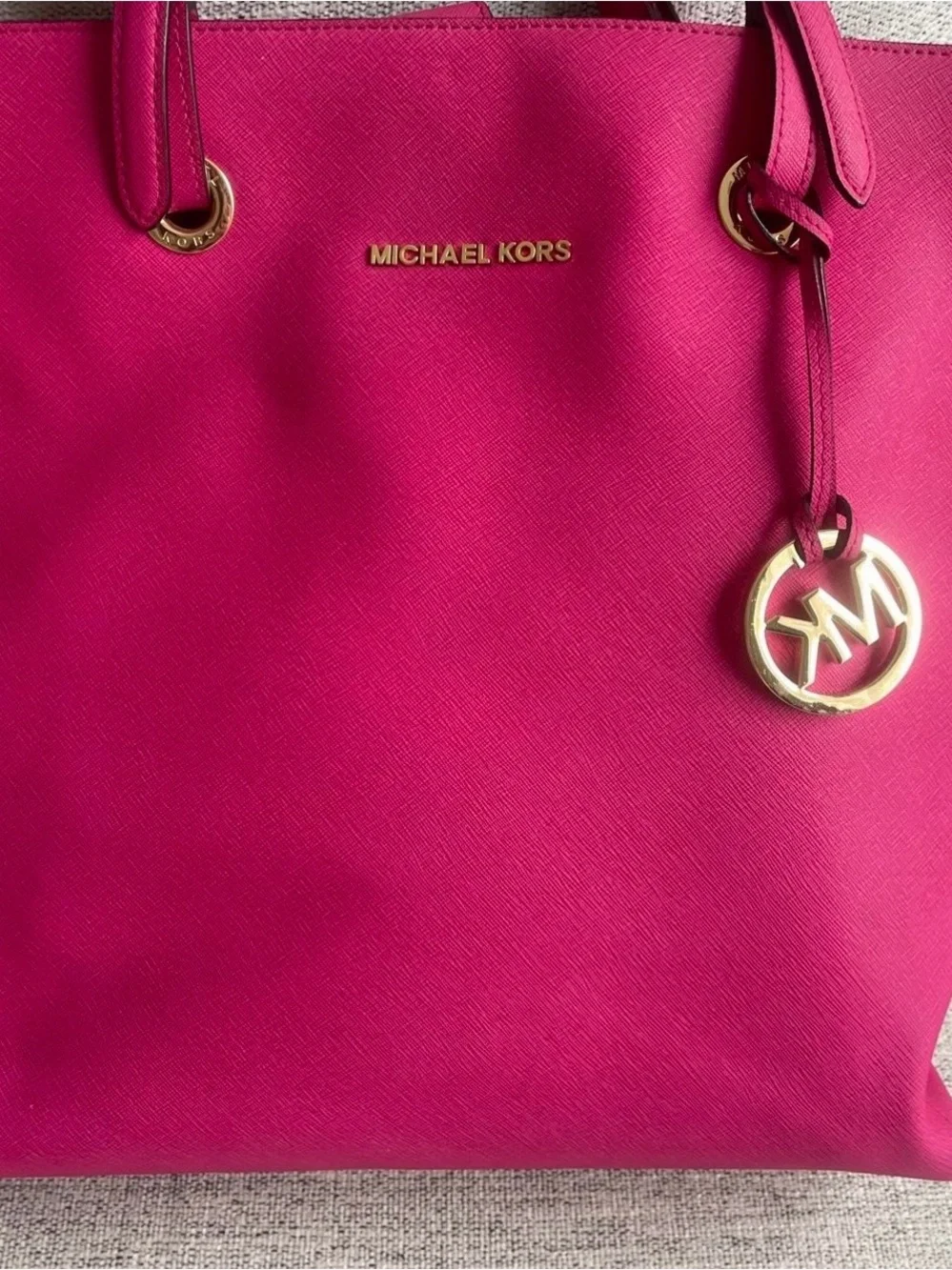Michael Kors Hot Pink Leather Tote with Gold Accents